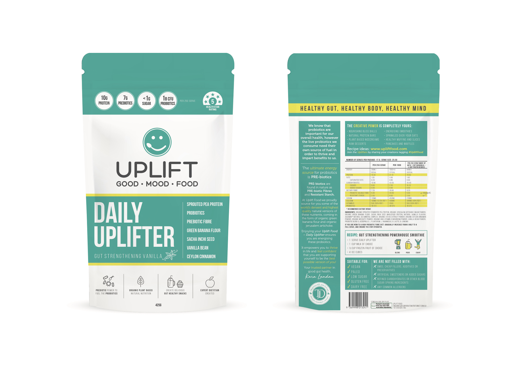 Uplift Food Daily Uplifter - Gut Strengthening Vanilla - Prebiotic and Protein Powder Mix
